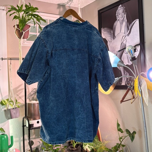 Vintage Club Z Embroidered Denim Shirt Dress Button Front Medium Wash - Picture 4 of 10